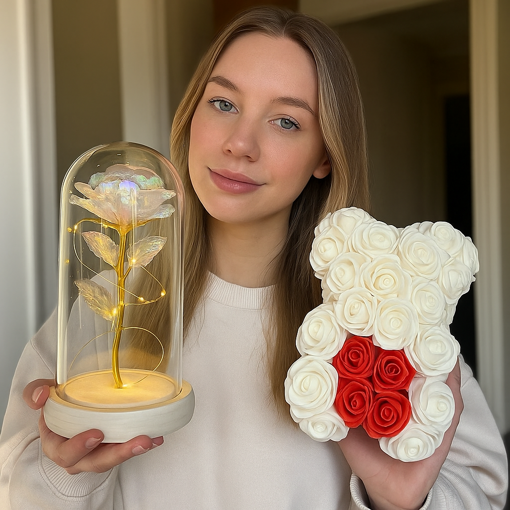 דובון ורדים עם ורד מואר